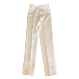 Autre Marque-Pantalón de seda brocado vintage blanco roto.34-36-Blanco roto