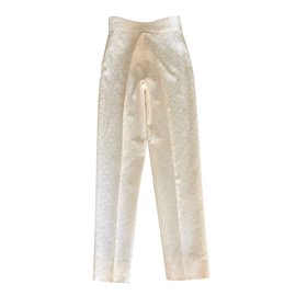 Autre Marque-Pantaloni di seta broccato vintage bianco sporco T.34-36-Bianco sporco
