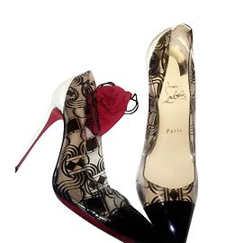 Christian Louboutin High Heels Lack Schwarz Weiß Schwarz Weiß