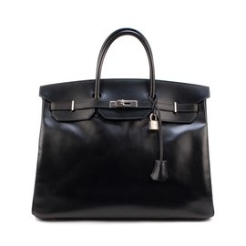 Hermès-Excepcional Hermès Birkin 40 couro caixa preta, hardware de paládio em muito bom estado!-Preto