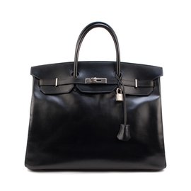 Hermès-Außergewöhnlich Hermès Birkin 40 Black Box Leder, Palladium-Hardware in sehr gutem Zustand!-Schwarz