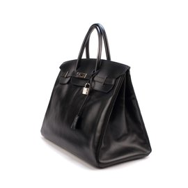 Hermès-Außergewöhnlich Hermès Birkin 40 Black Box Leder, Palladium-Hardware in sehr gutem Zustand!-Schwarz