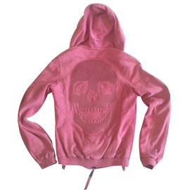 Philipp Plein-Super cute suede PHILIPP PLEIN COUTURE leather jacket with svarowski scully on the back-Pink,Fuschia