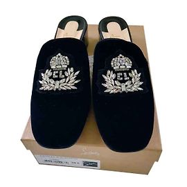 Christian Louboutin MOCASSINI SLIPPERS LOUBOUTIN VELLUTO e STRASS Nero