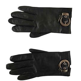 Guantes Dior de piel negra con hebilla y logo Negro