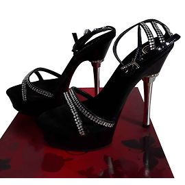 Autre Marque Black Sparkly Pumps with Ankle Strap Size 38 Black