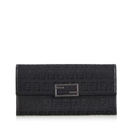 Fendi-Canvas Zucca Long Wallet-Black