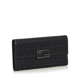 Fendi-Canvas Zucca Long Wallet-Black