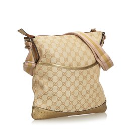 Gucci-GG Jacquard Crossbody Bag-Brown,Beige,Golden