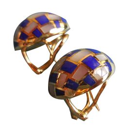 Tiffany & Co-TIFFANY & CO 18K Gold Perlmutt eingelegte Lapislazuli-Ohrringe-Gelb