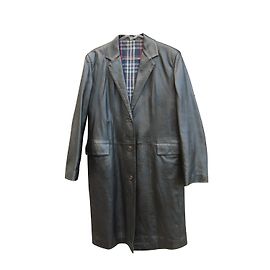 Burberry Black Leather Coat Black