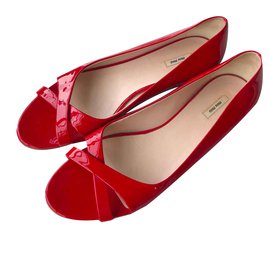 Miu Miu-Miu Miu sapatilhas de ballet em couro vermelho-Vermelho