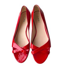 Miu Miu-Miu Miu ballerines en cuir verni rouge-Rouge