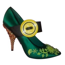 Prada-Sapatos de marca PRADA "Raso Ricamo" color Mango + giallo-Verde