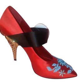 Prada-Escarpins de marque PRADA " Raso Ricamo" couleur Fuoco-Turchese-Rouge