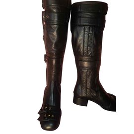 Prada-PRADA "Capra Old" knee high boots, black color-Black