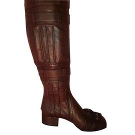 Prada-Bottes PRADA "Capra Old" hauteur genoux couleur marron-Marron