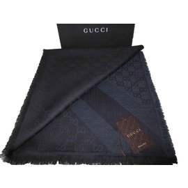 Gucci-GUCCISSIMA STOLA PANNO SCARF NUEVO GUCCI DARK BLUE BLACK-Azul oscuro