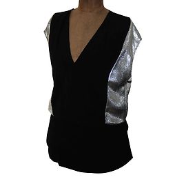Robe Sandro noire et argentée en viscose et lurex Noir Argenté