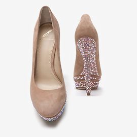 Brian Atwood Suede Heels Beige Swarovski Crystals Beige