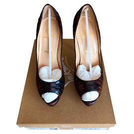 Escarpins Christian Louboutin Lady Peep Python Marron Caramel Marron