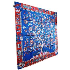 Autre Marque Lenço de seda azul com padrão indiano 130 x 130 cm Multicor