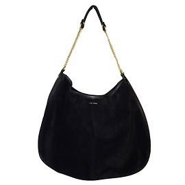 Bolsa One step de couro preto com alça de metal dourado Preto Dourado