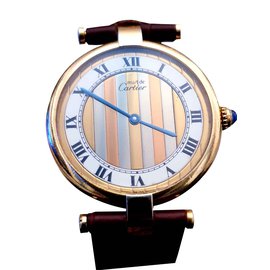 Cartier-Vendome Must de Cartier relógio de quartzo Vermeil banhado a ouro tricolor-Marrom,Dourado