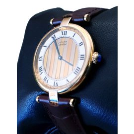 Cartier-Vendome Must de Cartier reloj de cuarzo Vermeil chapado en oro tricolor-Castaño,Dorado