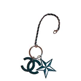Chanel keychain bag charm Black Silvery