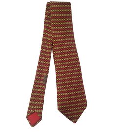 Hermès-HERMES lindo laço em vermelho / preto / ouro impressão de seda com padrões geométricos, Nova Condição!-Preto,Vermelho,Dourado