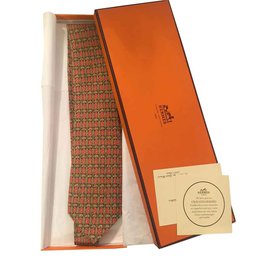Hermès-Lindo laço HERMES em seda estampada laranja com padrões geométricos, Nova Condição!-Laranja