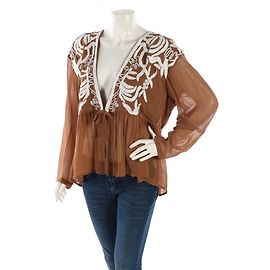 Autre Marque Cardigan Karen BY Simonsen Top Marron Blanc Viscose L Marron Blanc