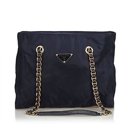 Prada Nylon-Ketten-Einkaufstasche Blau Marineblau