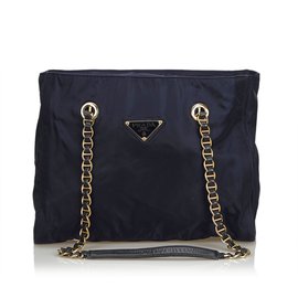 Prada-Nylon Chain Tote Bag-Blue,Navy blue