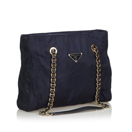 Prada-Nylon Chain Tote Bag-Blue,Navy blue