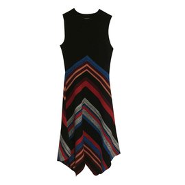 Proenza Schouler-Precioso vestido asimétrico en lana y seda.-Negro,Roja,Multicolor