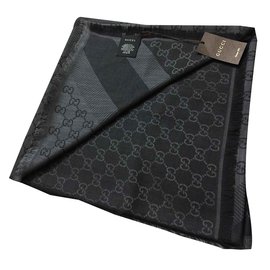 Gucci-Monogram scarf nero e grigio-Black
