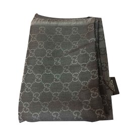 Gucci-Monogram scarf nero e grigio-Black