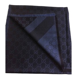 Gucci-Monogram scarf blue navy-Blue