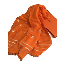 Bufanda maxi Hermès naranja y plata seda Naranja