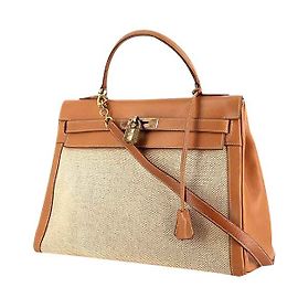 Hermès BORSA HERMES MODELLO KELLY CANVAS E PELLE Beige