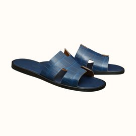 Hermès-IZMIR SANDAL (JACARÉ) BLEU DE MALTE N.43-Azul
