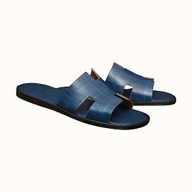 Hermès IZMIR SANDAL (ALLIGATOR) BLEU DE MALTE N.43 Blau