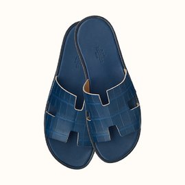 Hermès-IZMIR SANDAL (ALLIGATOR) BLEU DE MALTE N.43-Blue