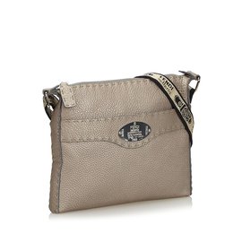 Fendi-Selleria Leather Crossbody Bag-Brown