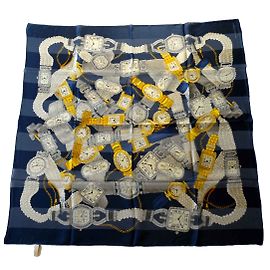 Cartier Sciarpa 100% Silk Watch Motif Navy Blu scuro