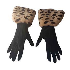 Chanel Luvas Preto Estampa de leopardo