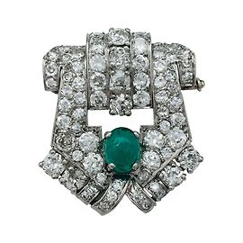 inconnue Art Deco Brosche, Smaragd, Diamanten, Platin und Weißgold. Andere
