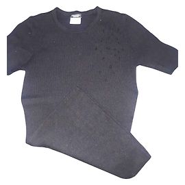 Chanel Destroy Model Short Sleeve Wool Top Black Black